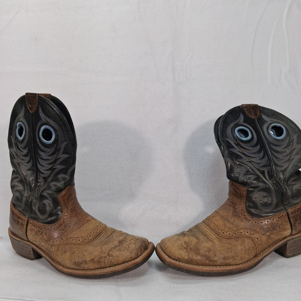 Ariat Western Boots Mens 12D 10014024 Brown Black Leather ATS Square Toe GOOD